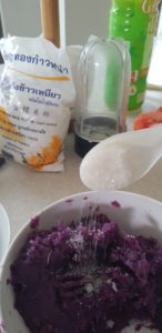 Add sugar to mashed sweet potatoes
