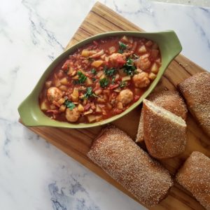 Manhattan Clam Chowder with Bacon Bread